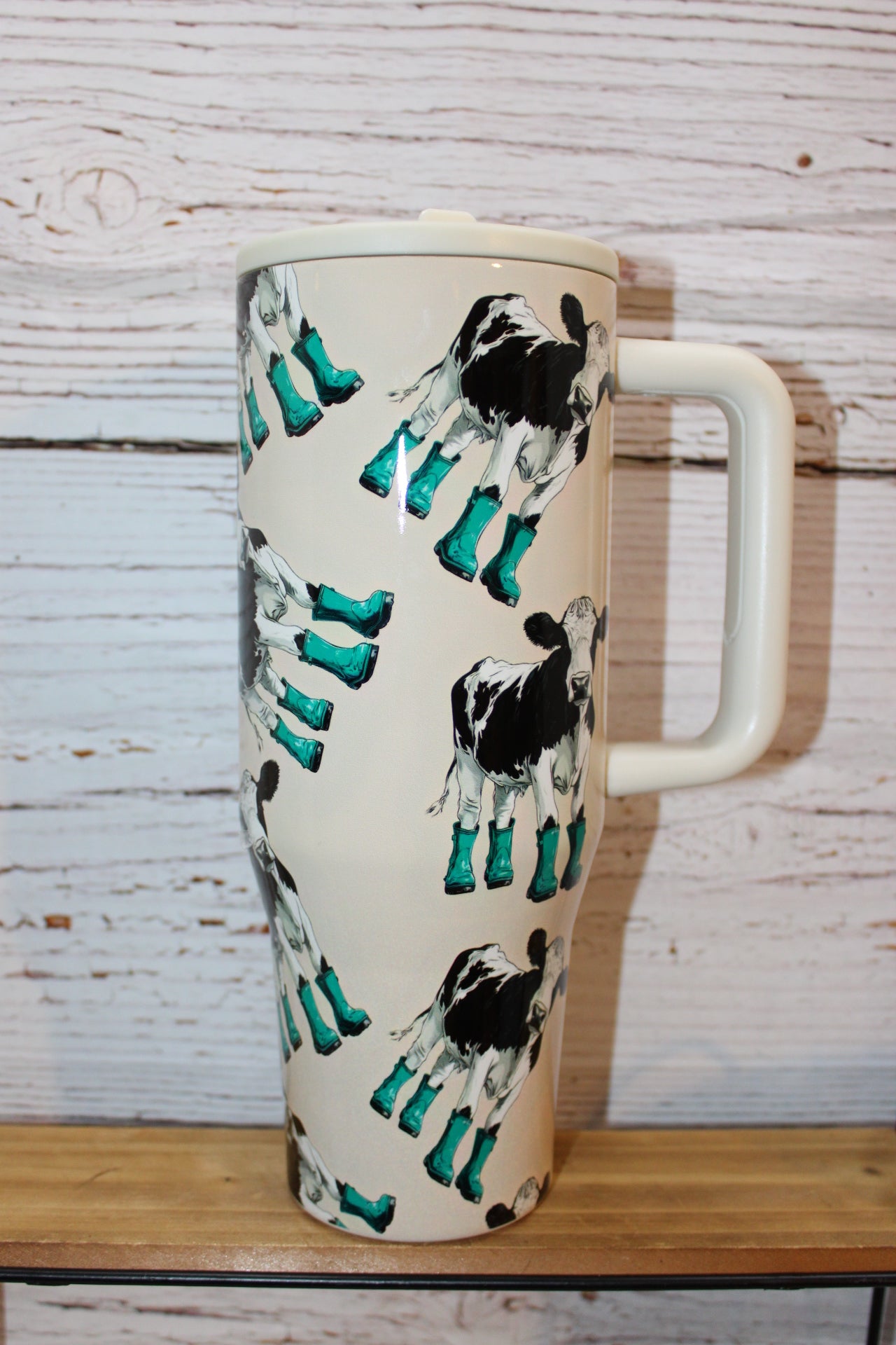 Rainboots Cow 40 Oz Flip Top Spill Proof Tumbler