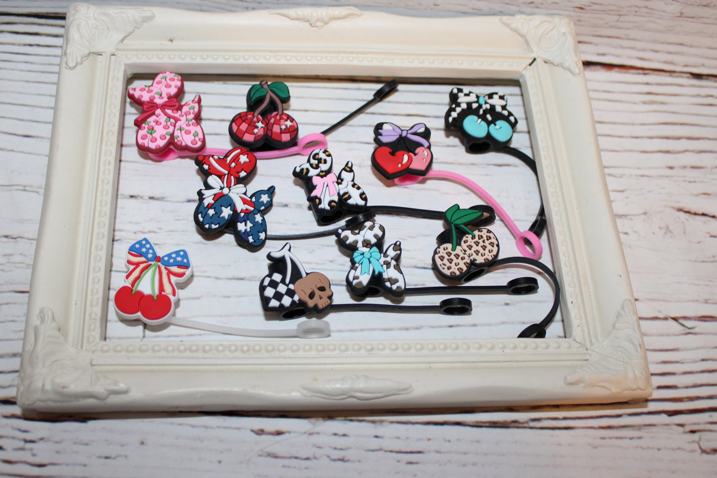 Bow, Cherries Smiley & Balloon Straw Toppers