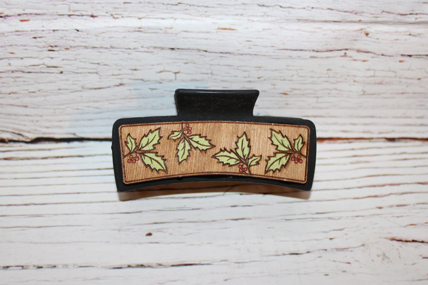 Plastic Hair Clip Laser Engraved Wood