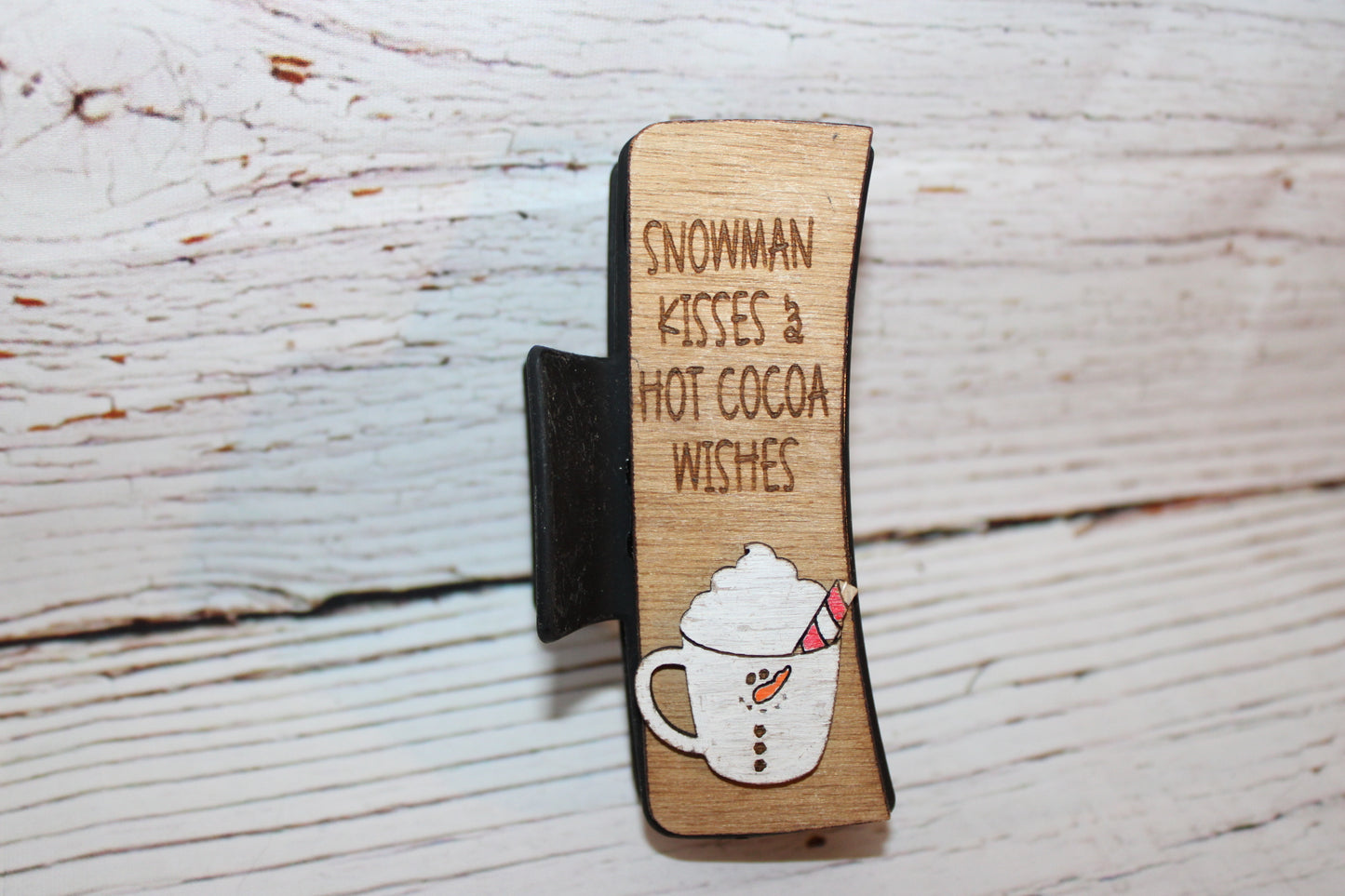 Plastic Hair Clip Laser Engraved Wood