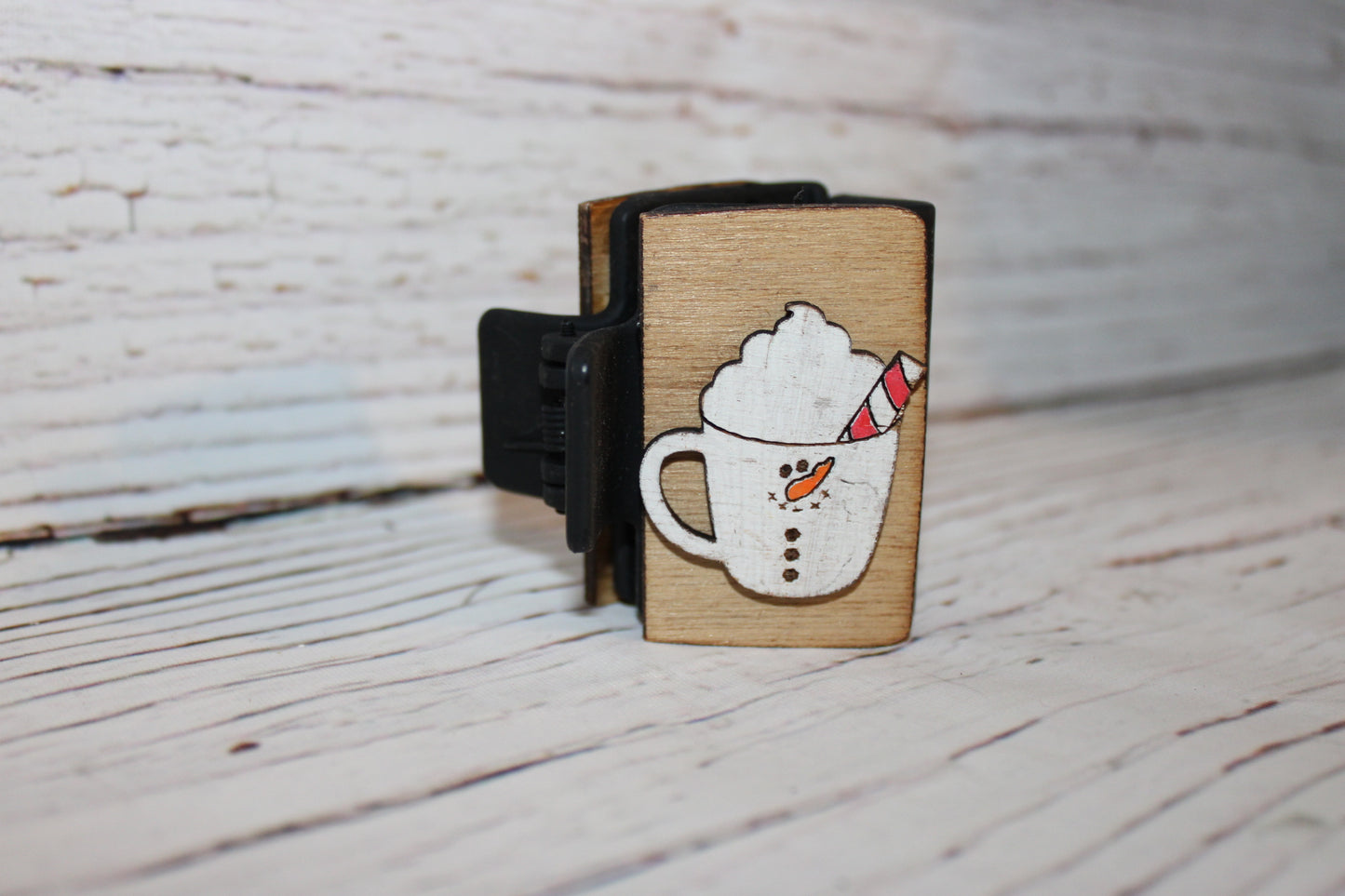 Plastic Hair Clip Laser Engraved Wood