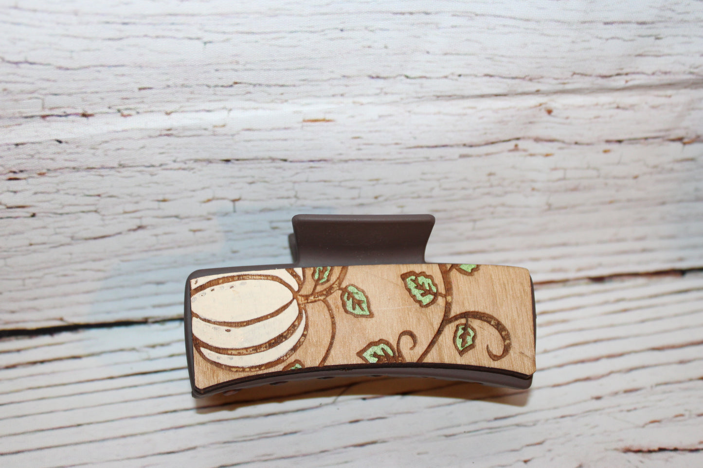 Plastic Hair Clip Laser Engraved Wood