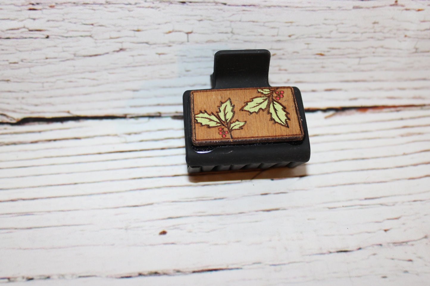 Plastic Hair Clip Laser Engraved Wood