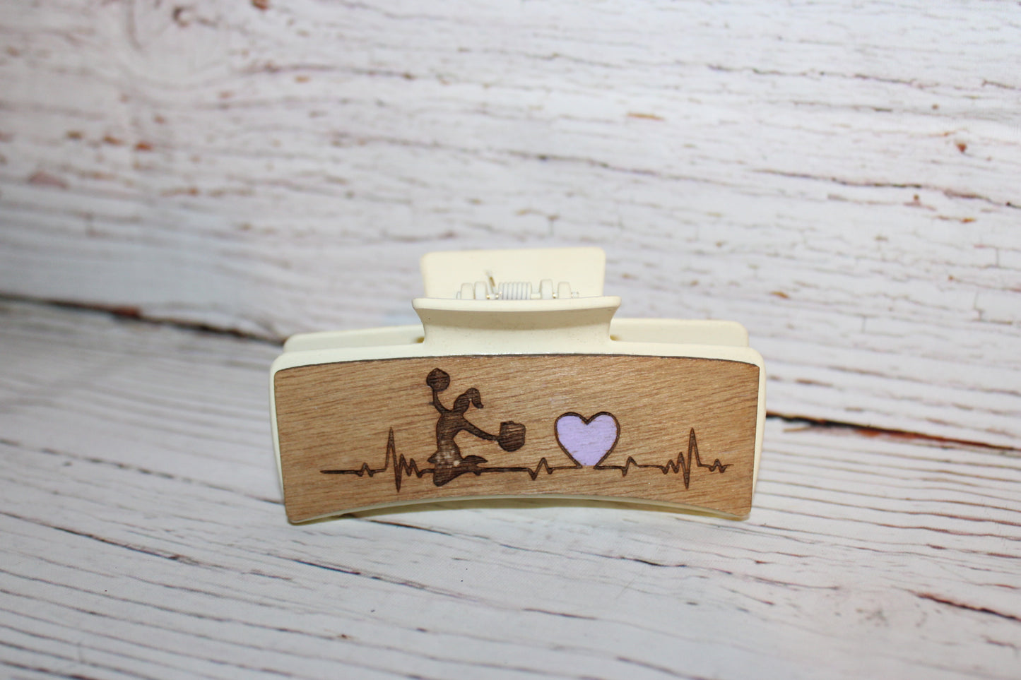 Plastic Hair Clip Laser Engraved Wood