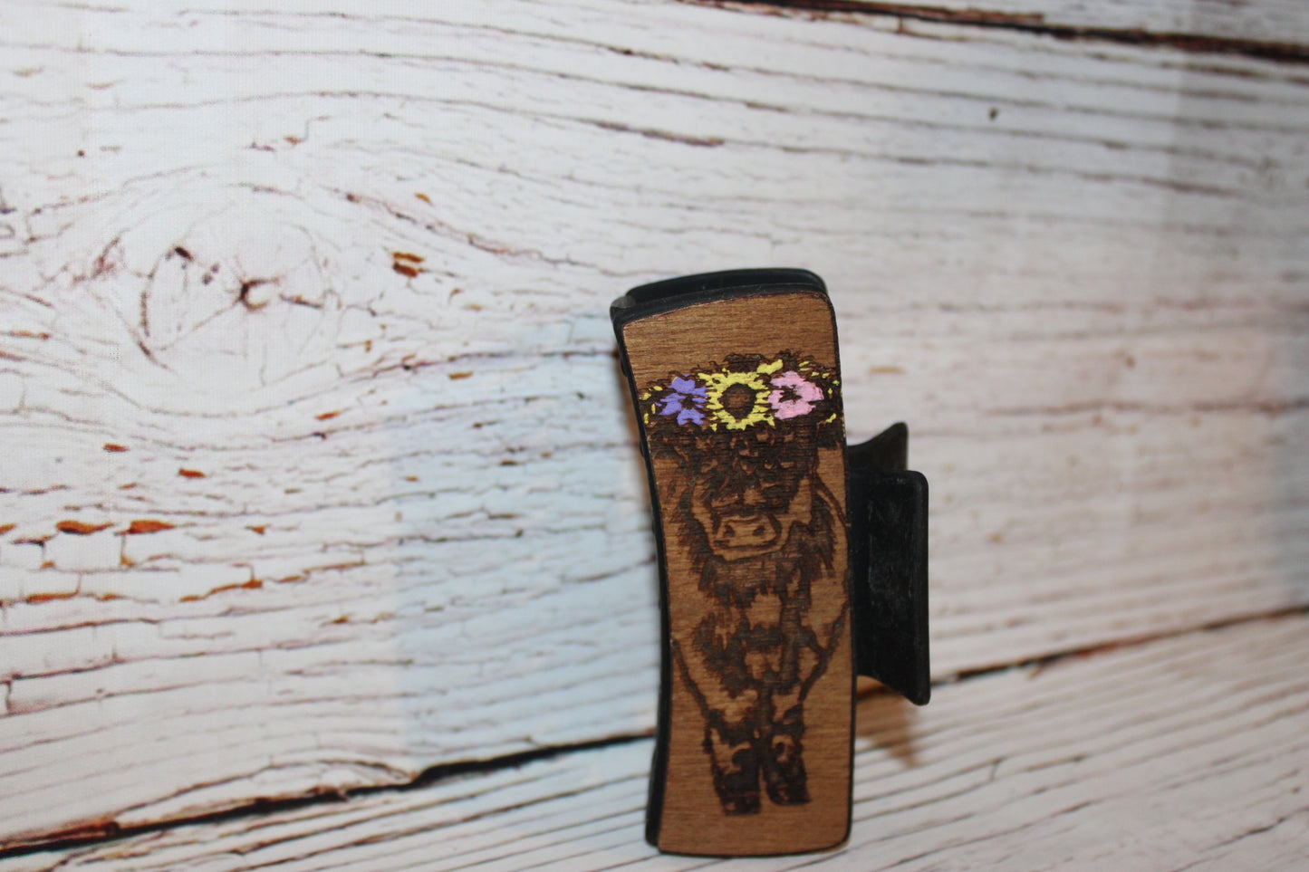 Plastic Hair Clip Laser Engraved Wood