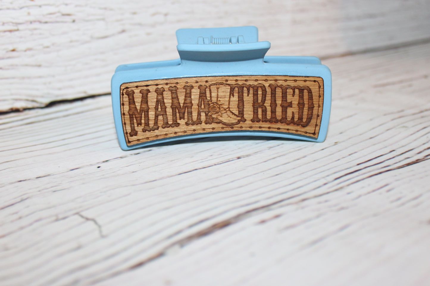 Plastic Hair Clip Laser Engraved Wood