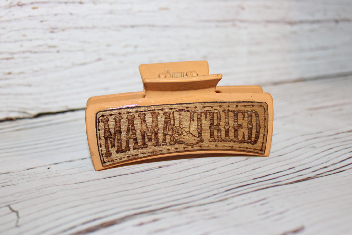 Plastic Hair Clip Laser Engraved Wood