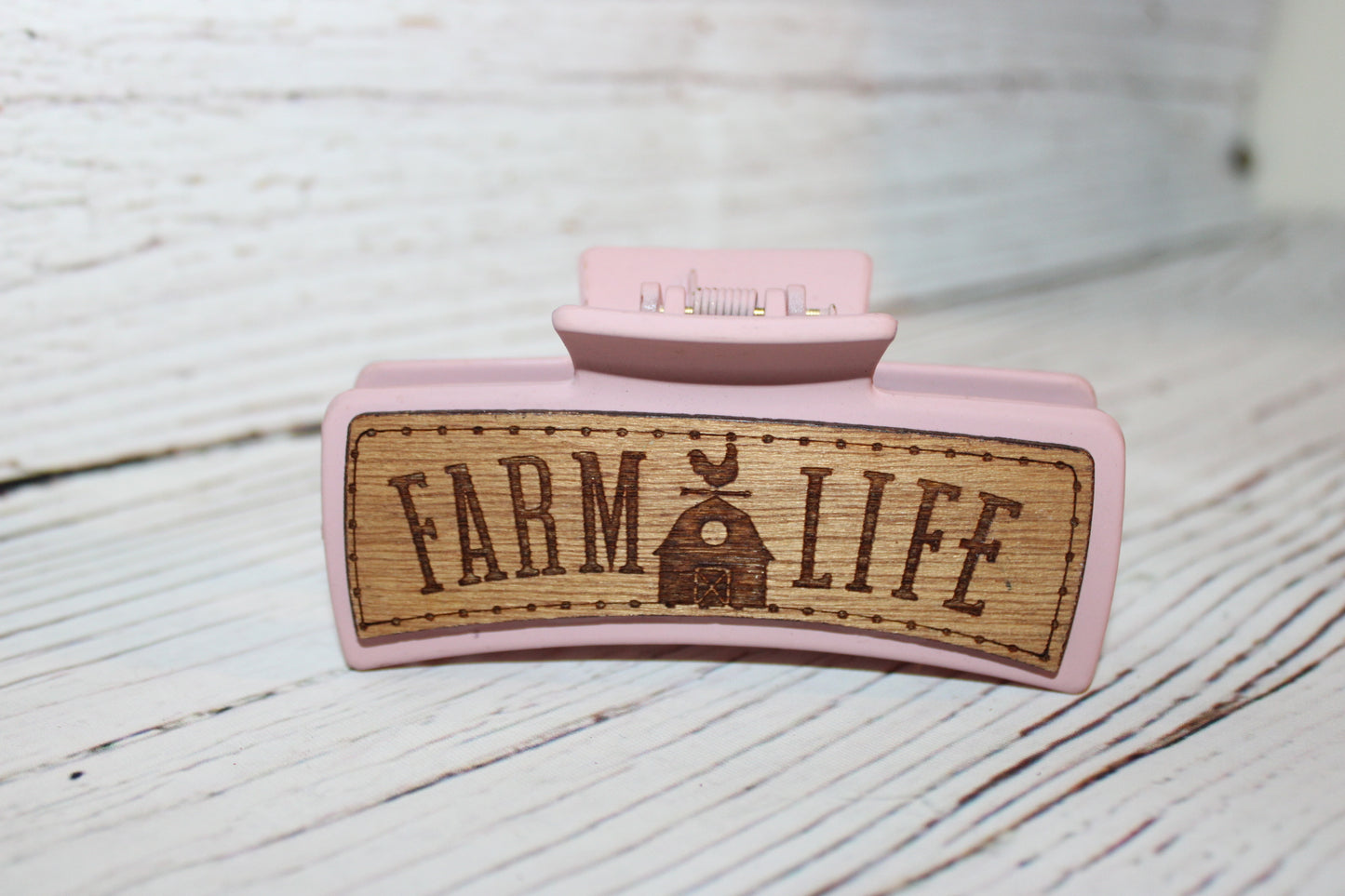 Plastic Hair Clip Laser Engraved Wood