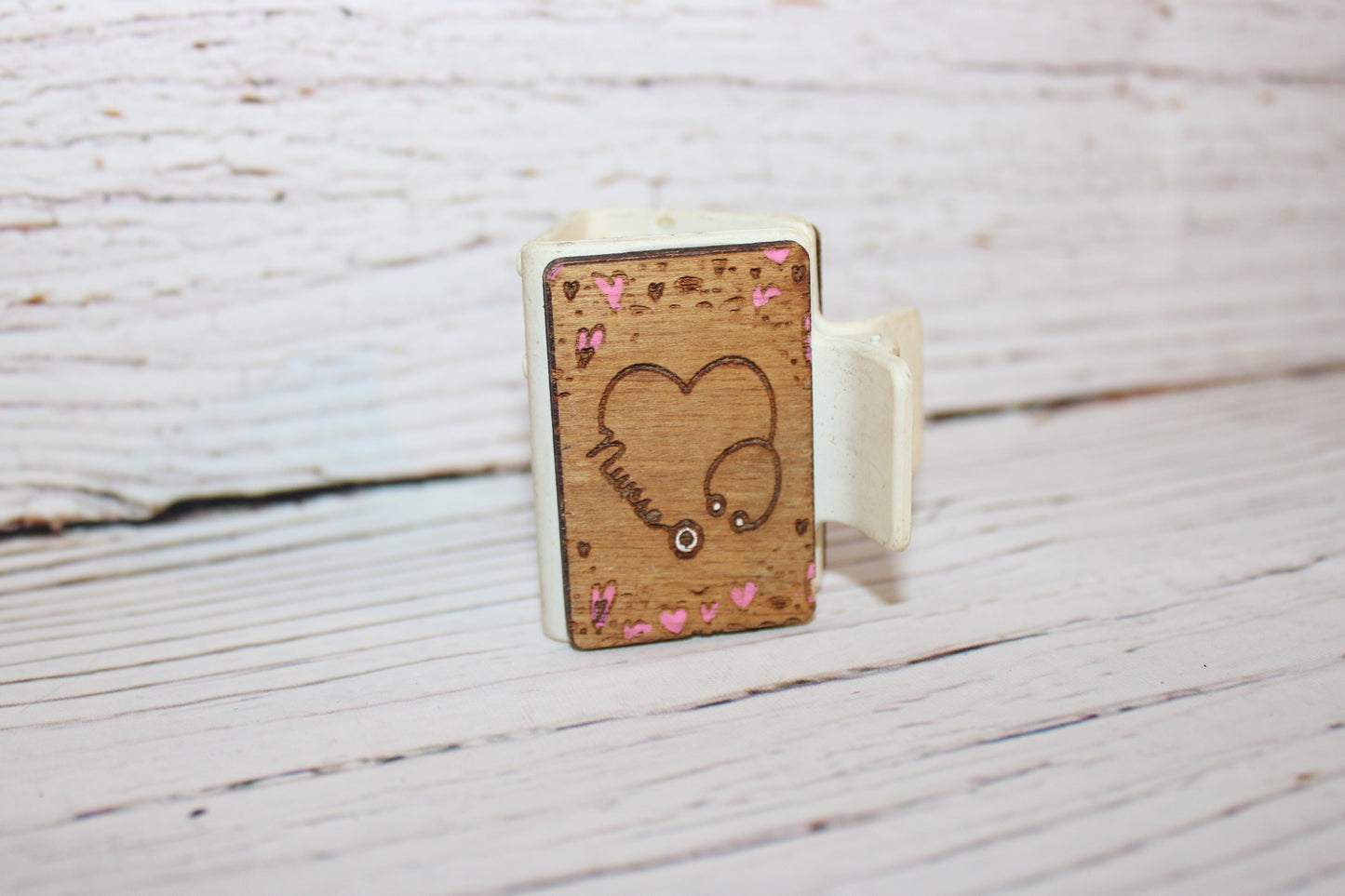 Plastic Hair Clip Laser Engraved Wood