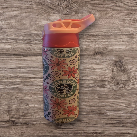 Floral Starbucks White Flip Top Spill Proof Youth Tumbler 12 Oz