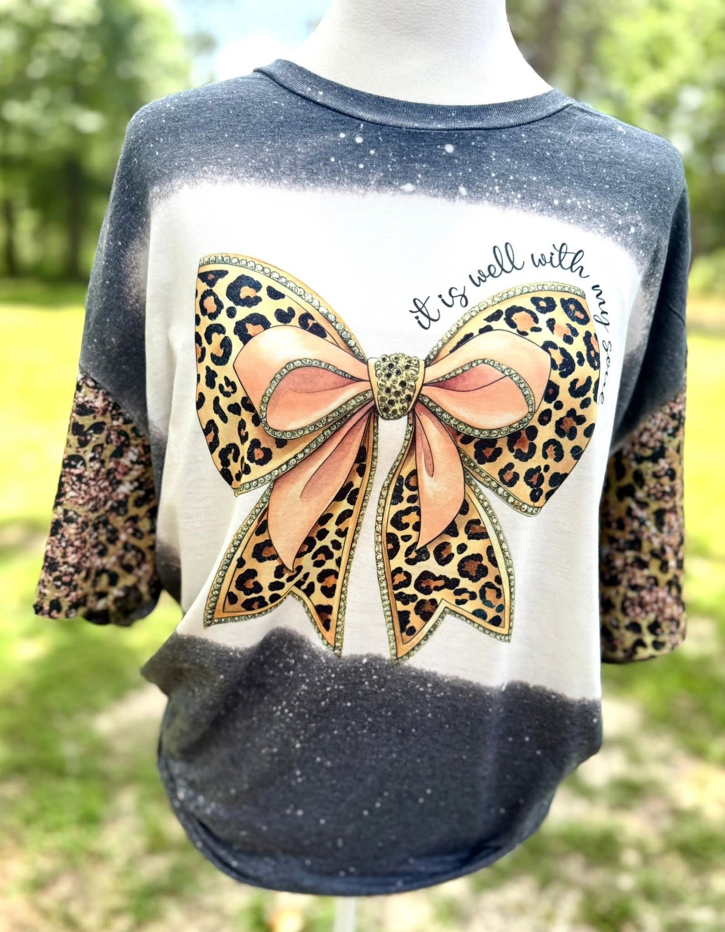 It is well Leopard Bow Tee Shirt