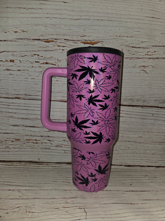 Pink Shimmer Mary Jane Leaf 40 Oz Tumbler Flip Top
