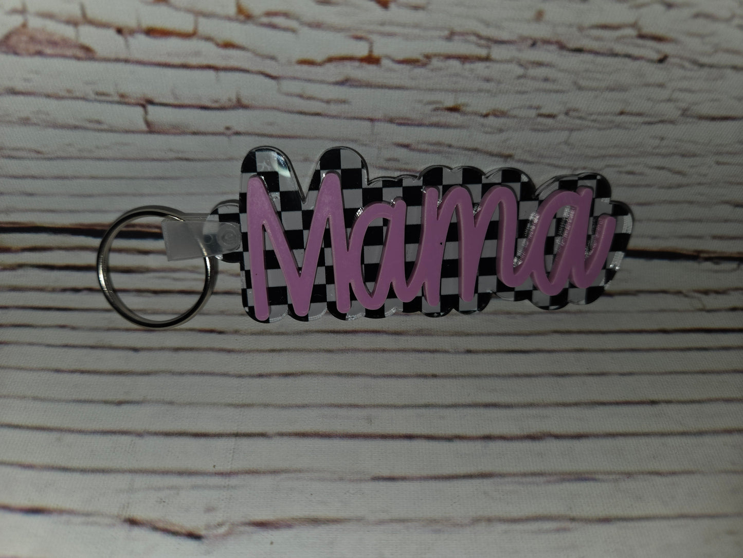 Retro Checkered Mama Keychains